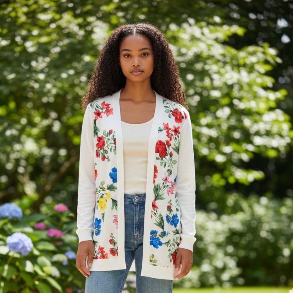 Calvin Klein Floral Open Front Cardigan Sweater Size Medium NWOT